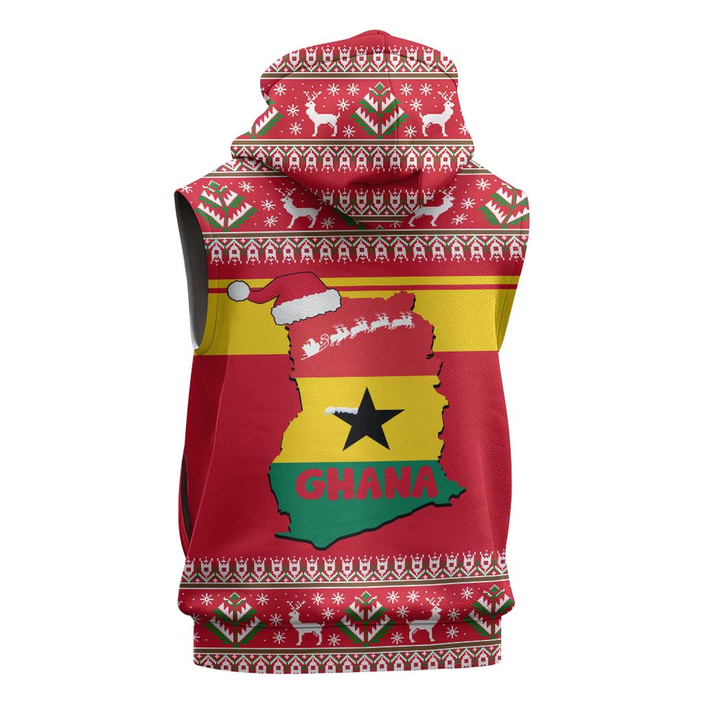 Ghana Christmas Sleeveless Hoodie Monkey Holding Gift Ghana Map and Festive - African Pride