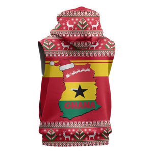 Ghana Christmas Sleeveless Hoodie Monkey Holding Gift Ghana Map and Festive - African Pride