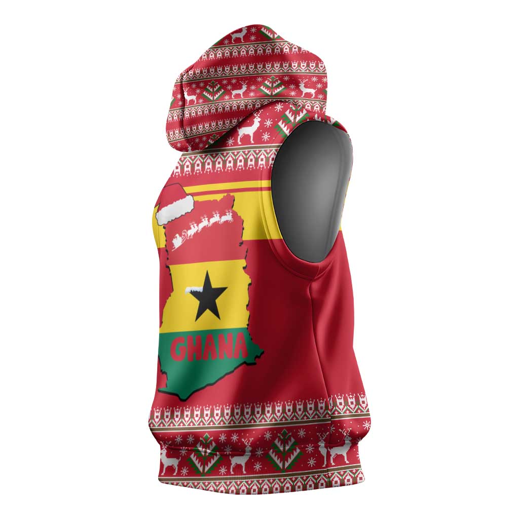 Ghana Christmas Sleeveless Hoodie Monkey Holding Gift Ghana Map and Festive - African Pride