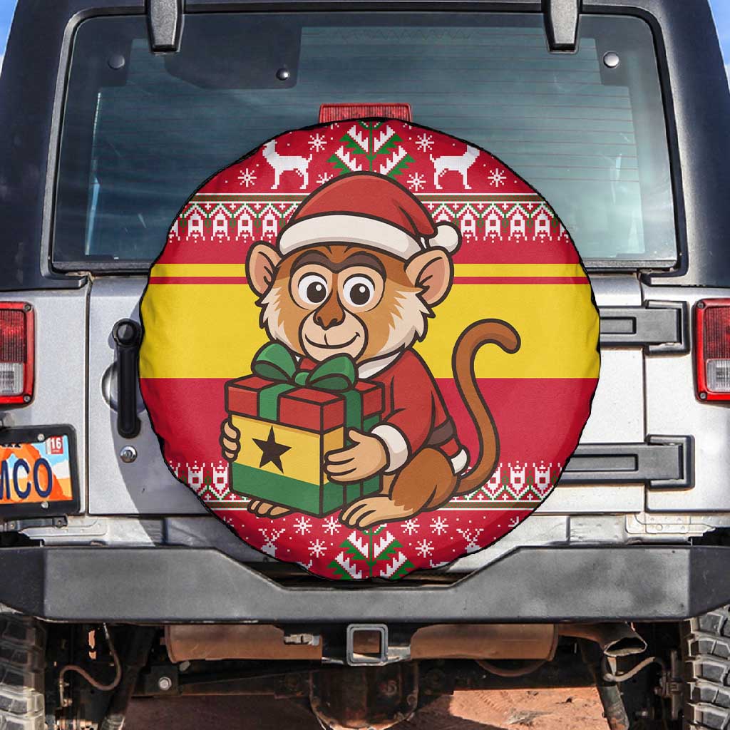 Ghana Christmas Spare Tire Cover Monkey Holding Gift Ghana Map and Festive - African Pride