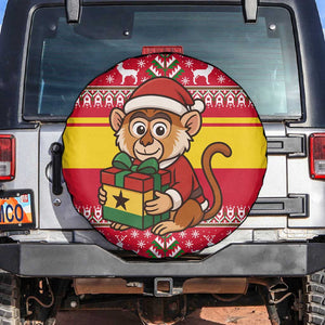 Ghana Christmas Spare Tire Cover Monkey Holding Gift Ghana Map and Festive - African Pride