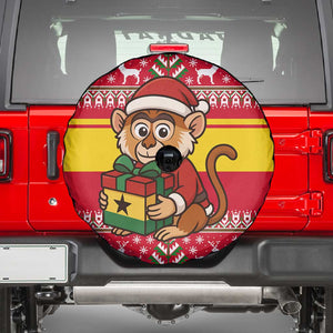Ghana Christmas Spare Tire Cover Monkey Holding Gift Ghana Map and Festive - African Pride