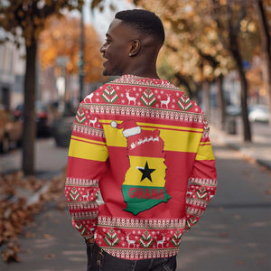 Ghana Christmas Sweatshirt Monkey Holding Gift Ghana Map and Festive - African Pride