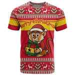 Ghana Christmas T shirt Monkey Holding Gift Ghana Map and Festive - African Pride