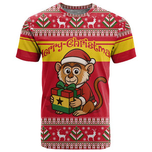Ghana Christmas T shirt Monkey Holding Gift Ghana Map and Festive - African Pride