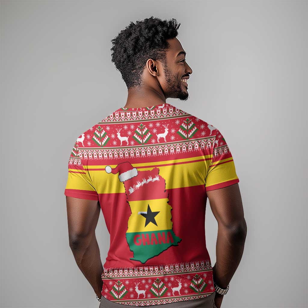 Ghana Christmas T shirt Monkey Holding Gift Ghana Map and Festive - African Pride