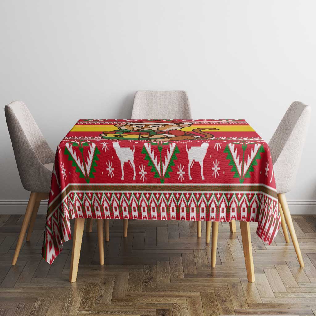 Ghana Christmas Tablecloth Monkey Holding Gift Ghana Map and Festive - African Pride