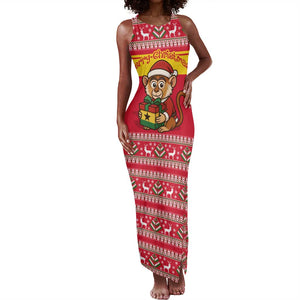 Ghana Christmas Tank Maxi Dress Monkey Holding Gift Ghana Map and Festive - African Pride