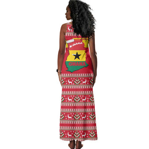 Ghana Christmas Tank Maxi Dress Monkey Holding Gift Ghana Map and Festive - African Pride