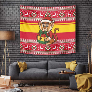 Ghana Christmas Tapestry Monkey Holding Gift Ghana Map and Festive - African Pride