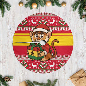 Ghana Christmas Tree Skirt Monkey Holding Gift Ghana Map and Festive - African Pride