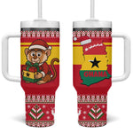 Ghana Christmas Tumbler With Handle Monkey Holding Gift Ghana Map and Festive - African Pride