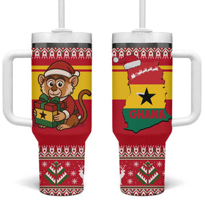 Ghana Christmas Tumbler With Handle Monkey Holding Gift Ghana Map and Festive - African Pride
