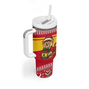 Ghana Christmas Tumbler With Handle Monkey Holding Gift Ghana Map and Festive - African Pride