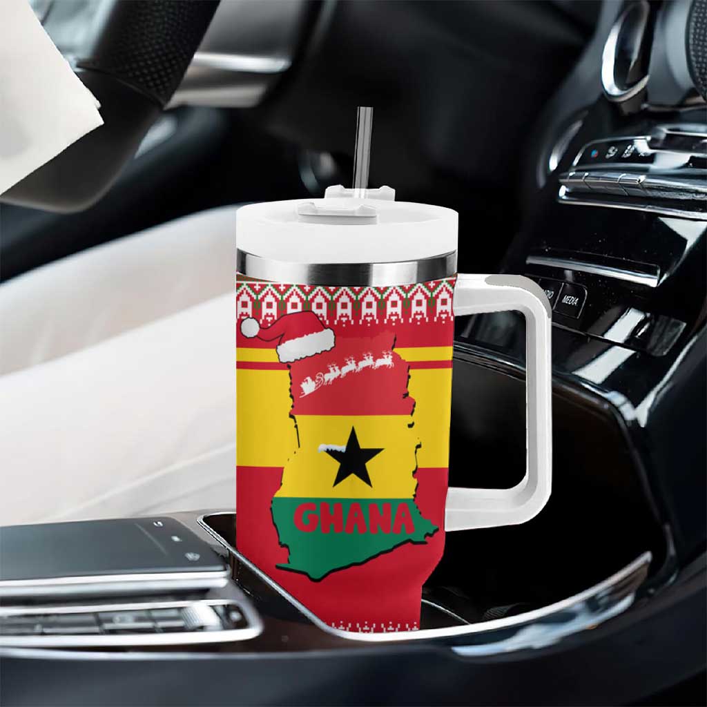 Ghana Christmas Tumbler With Handle Monkey Holding Gift Ghana Map and Festive - African Pride