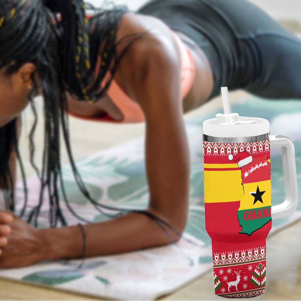 Ghana Christmas Tumbler With Handle Monkey Holding Gift Ghana Map and Festive - African Pride