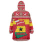Ghana Christmas Wearable Blanket Hoodie Monkey Holding Gift Ghana Map and Festive - African Pride
