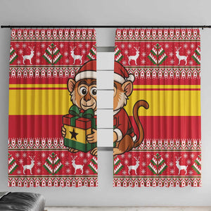 Ghana Christmas Window Curtain Monkey Holding Gift Ghana Map and Festive - African Pride