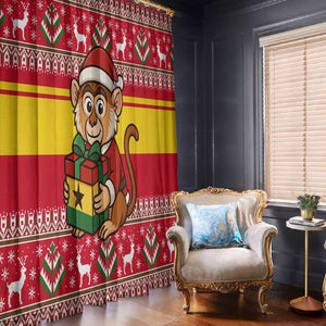 Ghana Christmas Window Curtain Monkey Holding Gift Ghana Map and Festive - African Pride