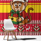 Ghana Christmas Window Curtain Monkey Holding Gift Ghana Map and Festive - African Pride