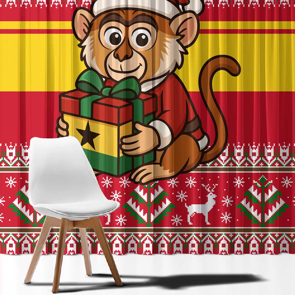 Ghana Christmas Window Curtain Monkey Holding Gift Ghana Map and Festive - African Pride