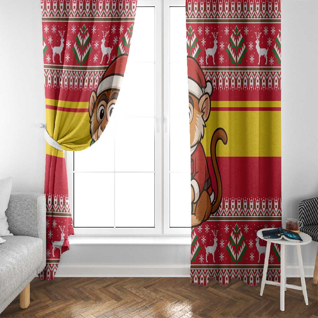 Ghana Christmas Window Curtain Monkey Holding Gift Ghana Map and Festive - African Pride
