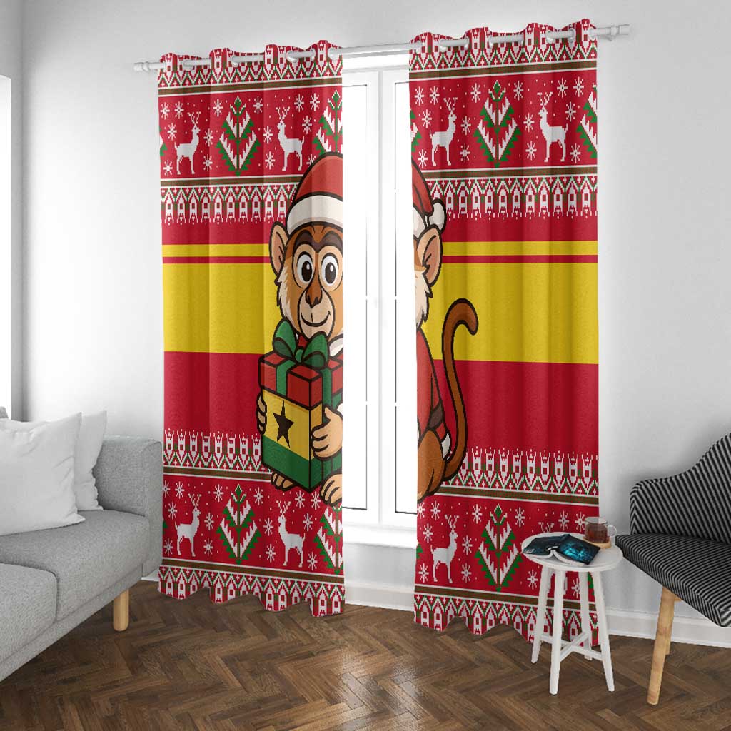 Ghana Christmas Window Curtain Monkey Holding Gift Ghana Map and Festive - African Pride
