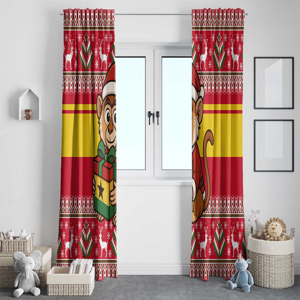 Ghana Christmas Window Curtain Monkey Holding Gift Ghana Map and Festive - African Pride