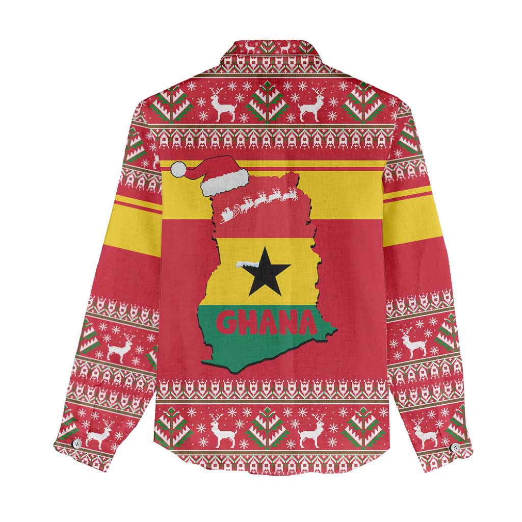 Ghana Christmas Women Casual Shirt Monkey Holding Gift Ghana Map and Festive - African Pride