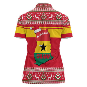 Ghana Christmas Women Polo Shirt Monkey Holding Gift Ghana Map and Festive - African Pride
