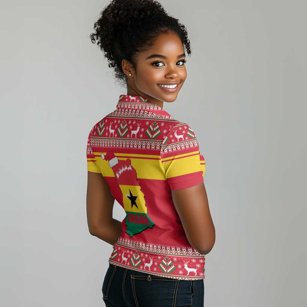 Ghana Christmas Women Polo Shirt Monkey Holding Gift Ghana Map and Festive - African Pride