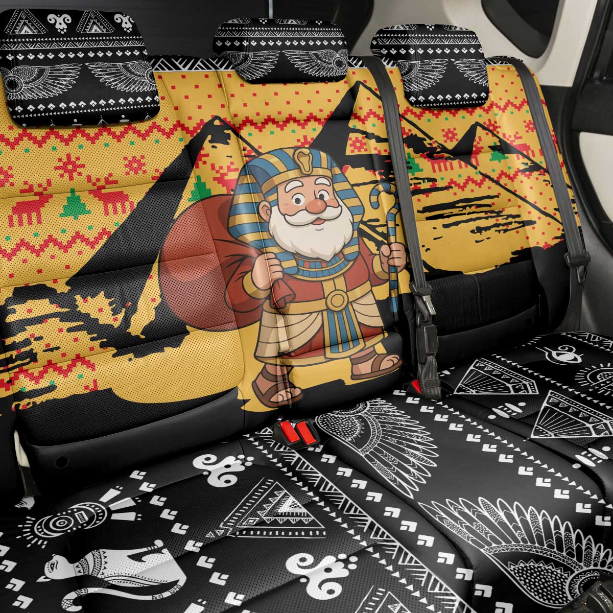 Egypt Christmas Back Car Seat Cover Pharaoh Santa Pyramids Eye of Horus and Ancient Egyptian - African Pride