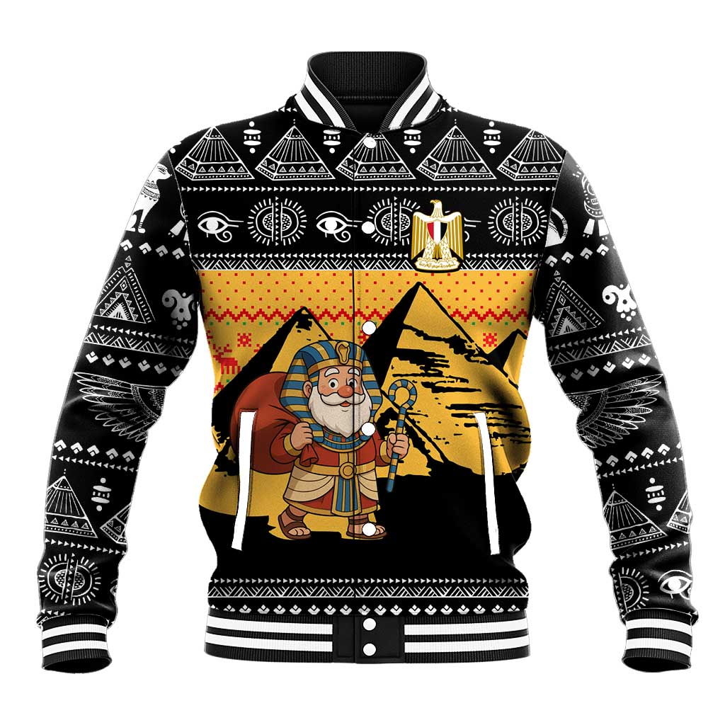 Egypt Christmas Baseball Jacket Pharaoh Santa Pyramids Eye of Horus and Ancient Egyptian - African Pride