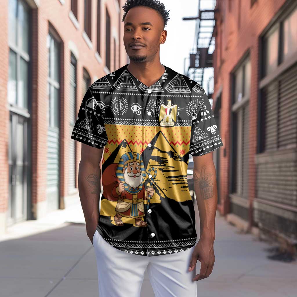 Egypt Christmas Baseball Jersey Pharaoh Santa Pyramids Eye of Horus and Ancient Egyptian - African Pride