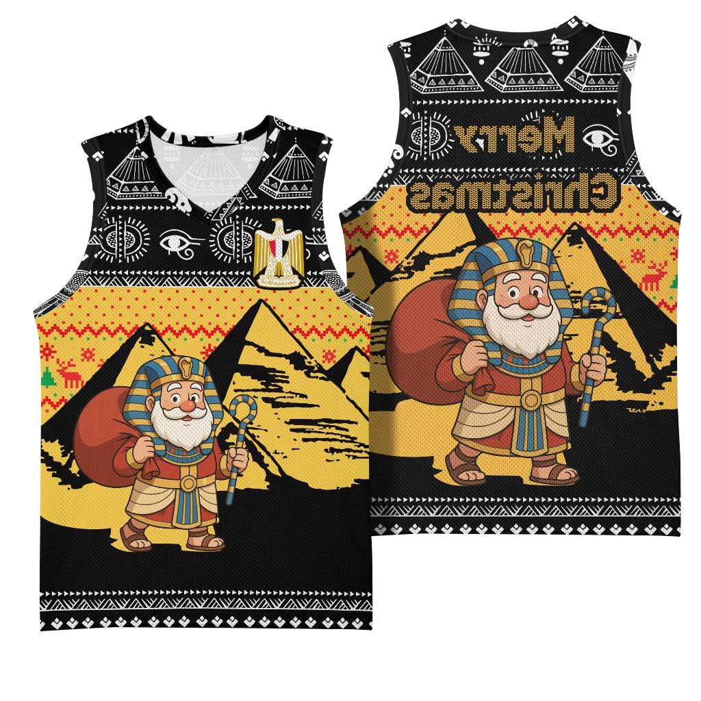 Egypt Christmas Basketball Jersey Pharaoh Santa Pyramids Eye of Horus and Ancient Egyptian - African Pride