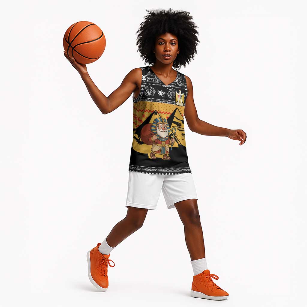 Egypt Christmas Basketball Jersey Pharaoh Santa Pyramids Eye of Horus and Ancient Egyptian - African Pride