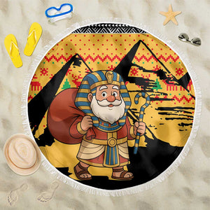 Egypt Christmas Beach Blanket Pharaoh Santa Pyramids Eye of Horus and Ancient Egyptian - African Pride