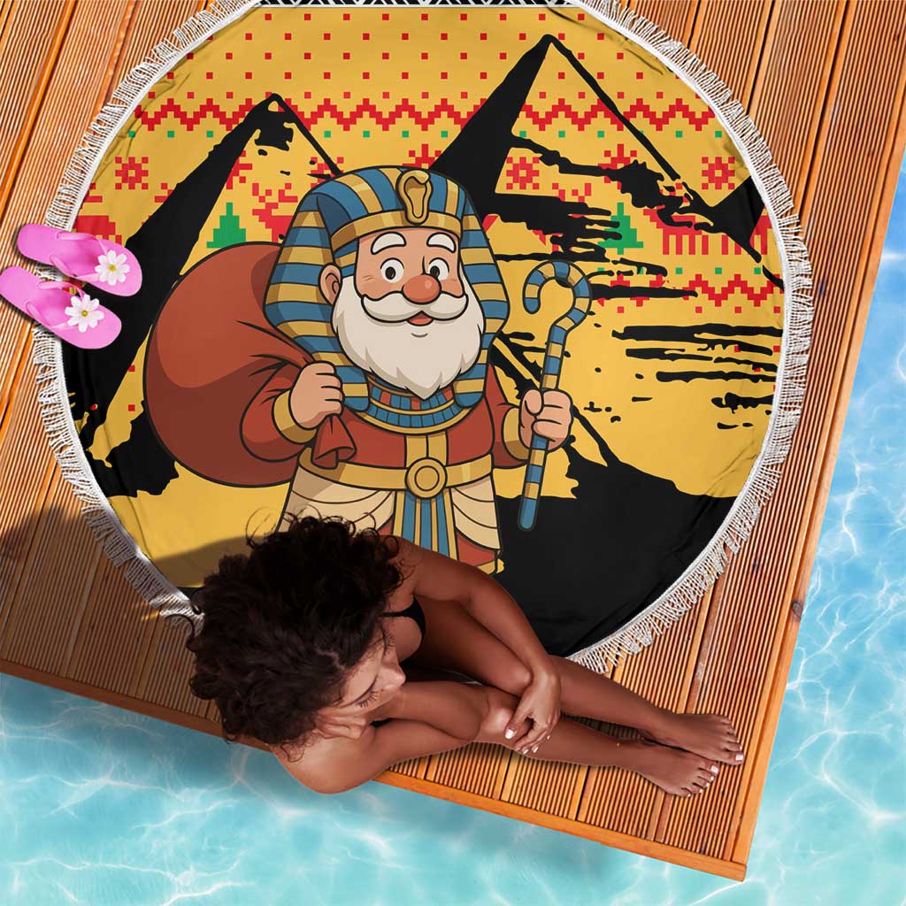 Egypt Christmas Beach Blanket Pharaoh Santa Pyramids Eye of Horus and Ancient Egyptian - African Pride