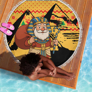 Egypt Christmas Beach Blanket Pharaoh Santa Pyramids Eye of Horus and Ancient Egyptian - African Pride