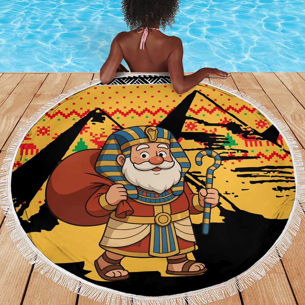 Egypt Christmas Beach Blanket Pharaoh Santa Pyramids Eye of Horus and Ancient Egyptian - African Pride