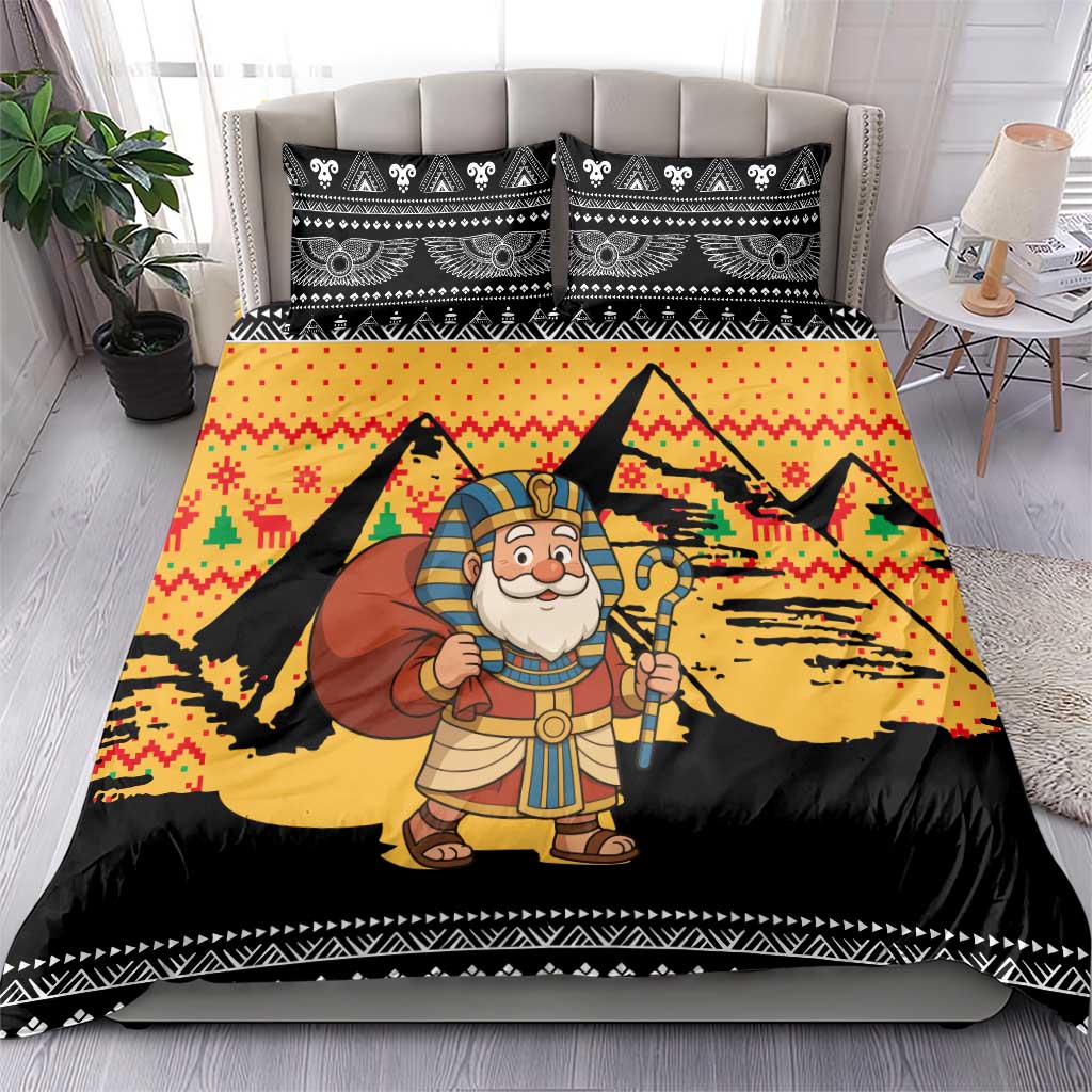 Egypt Christmas Bedding Set Pharaoh Santa Pyramids Eye of Horus and Ancient Egyptian - African Pride