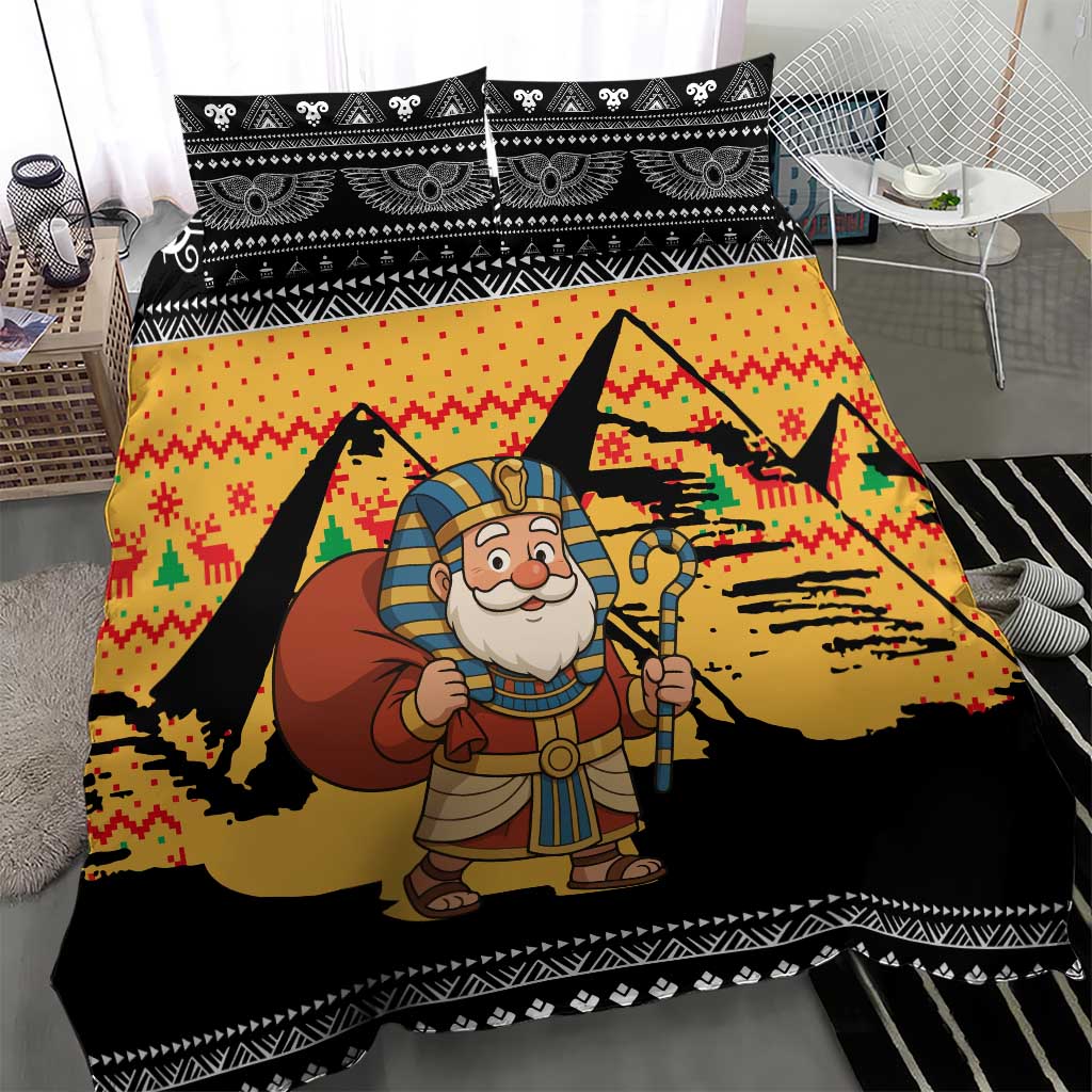 Egypt Christmas Bedding Set Pharaoh Santa Pyramids Eye of Horus and Ancient Egyptian - African Pride