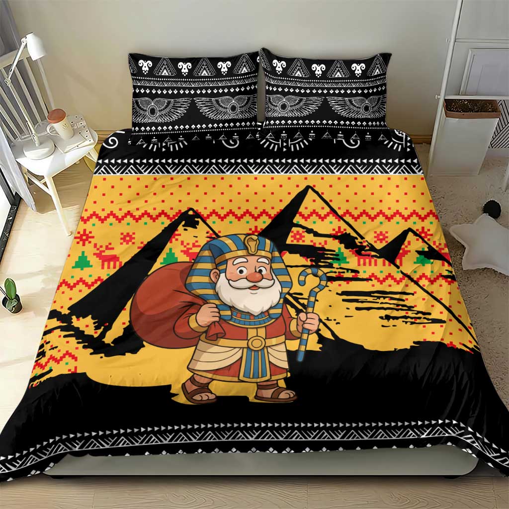 Egypt Christmas Bedding Set Pharaoh Santa Pyramids Eye of Horus and Ancient Egyptian - African Pride