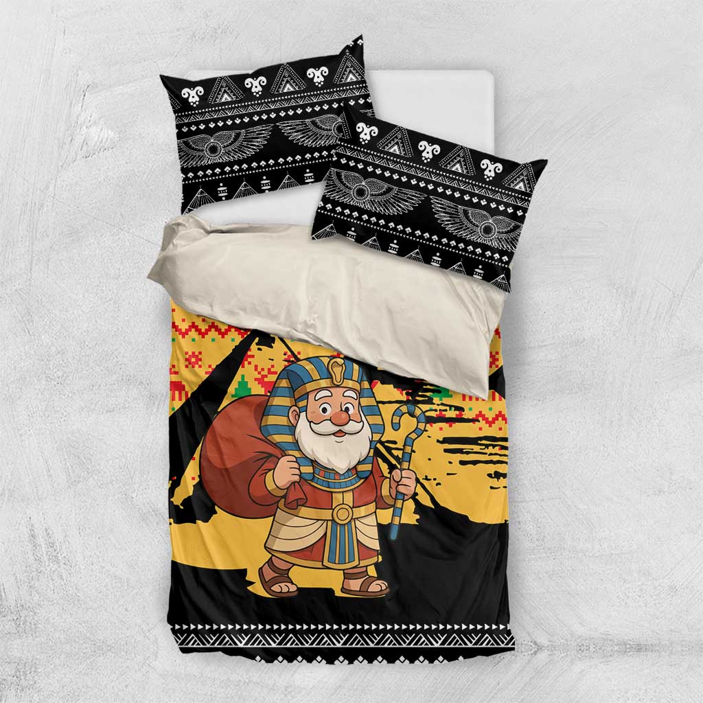 Egypt Christmas Bedding Set Pharaoh Santa Pyramids Eye of Horus and Ancient Egyptian - African Pride