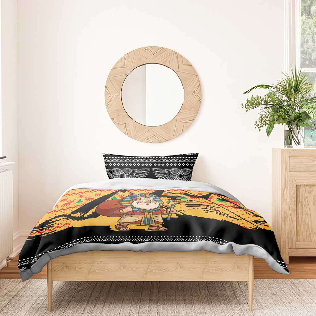 Egypt Christmas Bedding Set Pharaoh Santa Pyramids Eye of Horus and Ancient Egyptian - African Pride