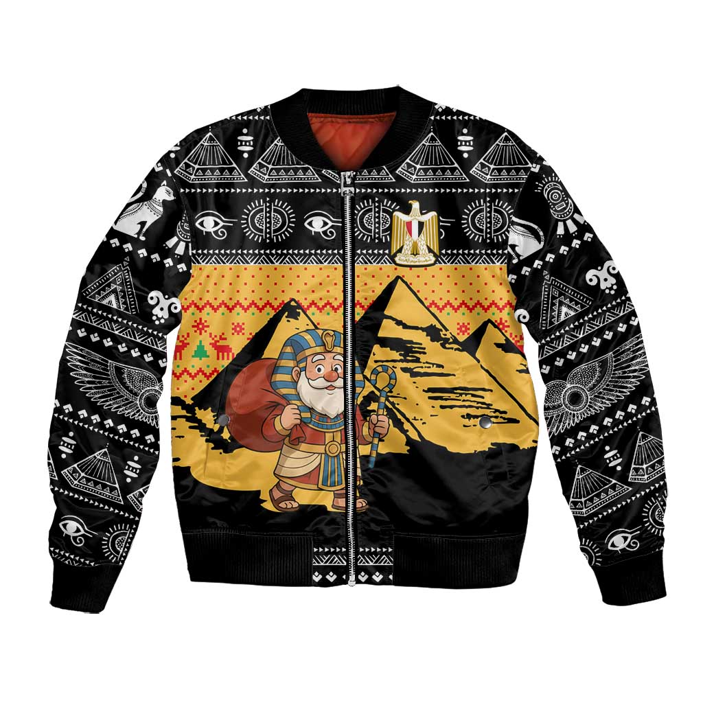 Egypt Christmas Bomber Jacket Pharaoh Santa Pyramids Eye of Horus and Ancient Egyptian - African Pride