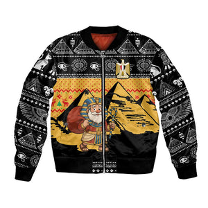 Egypt Christmas Bomber Jacket Pharaoh Santa Pyramids Eye of Horus and Ancient Egyptian - African Pride