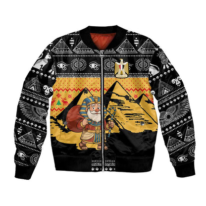 Egypt Christmas Bomber Jacket Pharaoh Santa Pyramids Eye of Horus and Ancient Egyptian - African Pride
