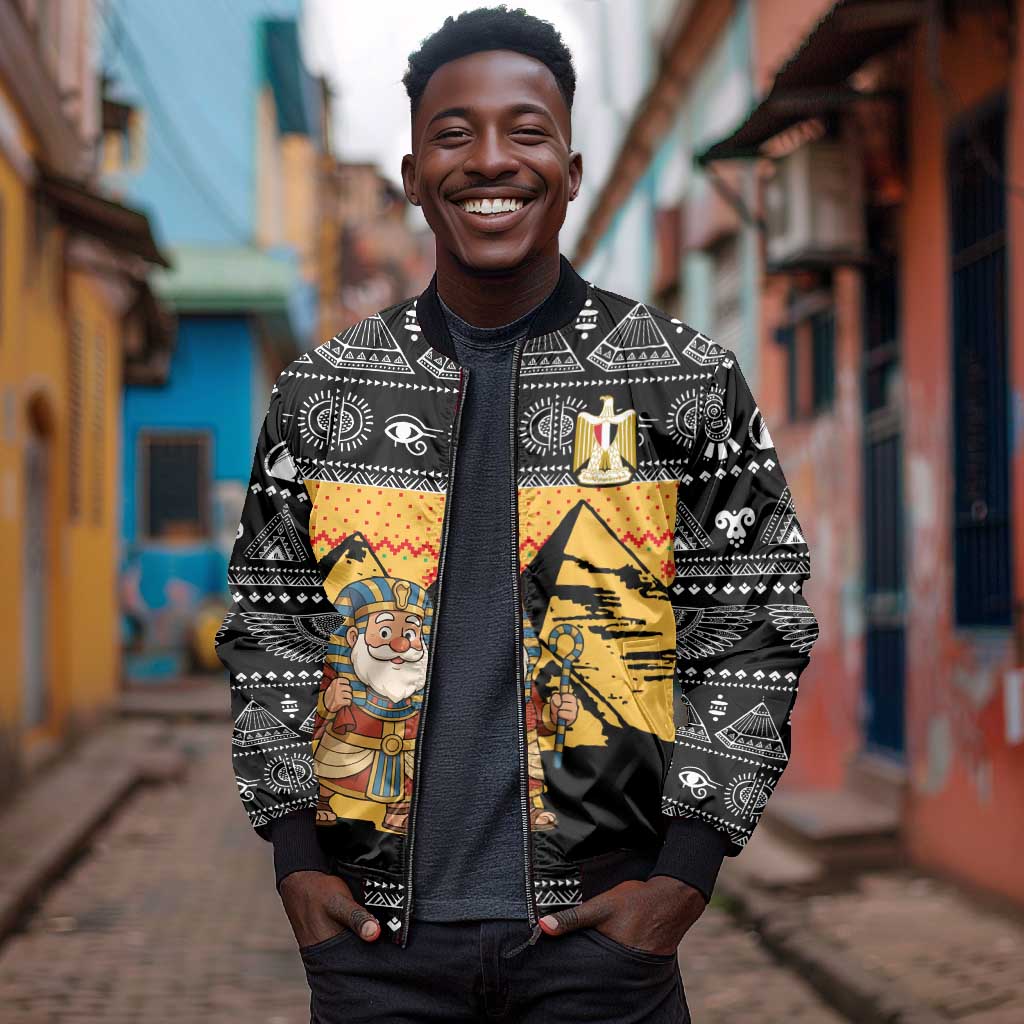 Egypt Christmas Bomber Jacket Pharaoh Santa Pyramids Eye of Horus and Ancient Egyptian - African Pride