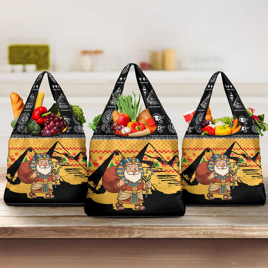 Egypt Christmas Grocery Bag Pharaoh Santa Pyramids Eye of Horus and Ancient Egyptian - African Pride